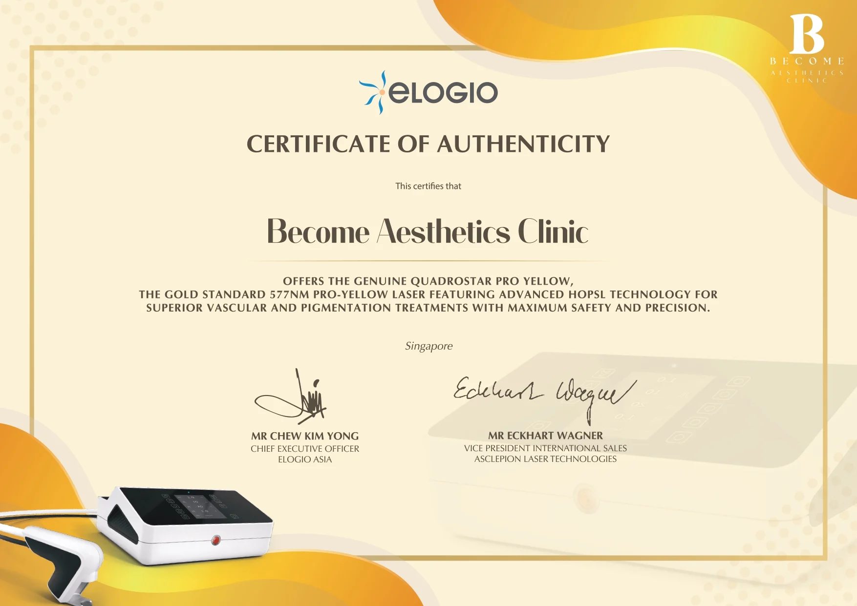 yellow laser certificate